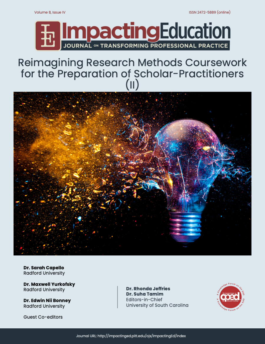 					View Vol. 8 No. 4 (2023): Themed - Reimagining Research Methods Coursework for the Preparation of Scholar-Practitioners (II)
				